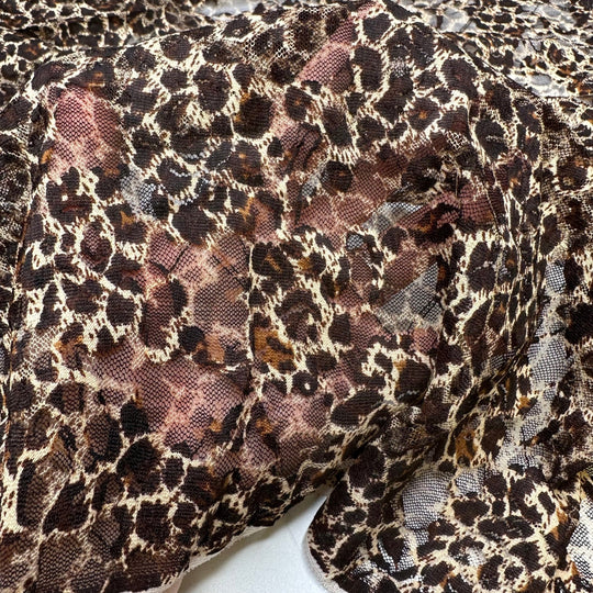 UB - Impress Me Much - Lace Poly/Spandex Knit - Brown Multi Animal Print - 1.45M Bundle - True Deadstock fabric Fabric by private - Sustainable Textile | FABCYCLE