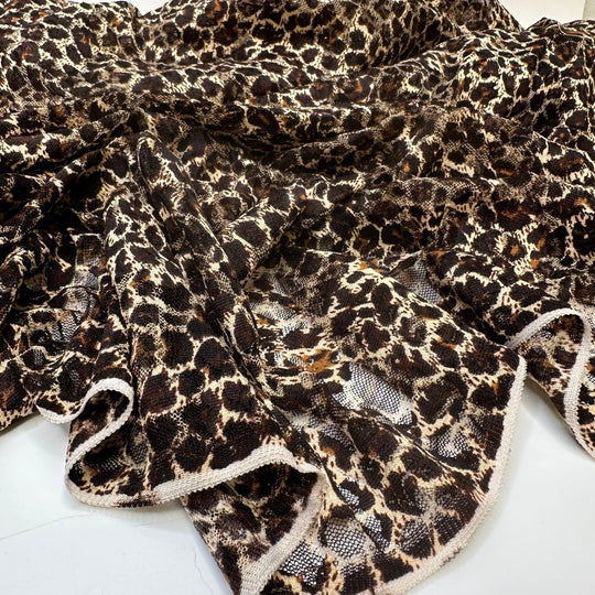 UB - Impress Me Much - Lace Poly/Spandex Knit - Brown Multi Animal Print - 1.45M Bundle - True Deadstock fabric Fabric by private - Sustainable Textile | FABCYCLE