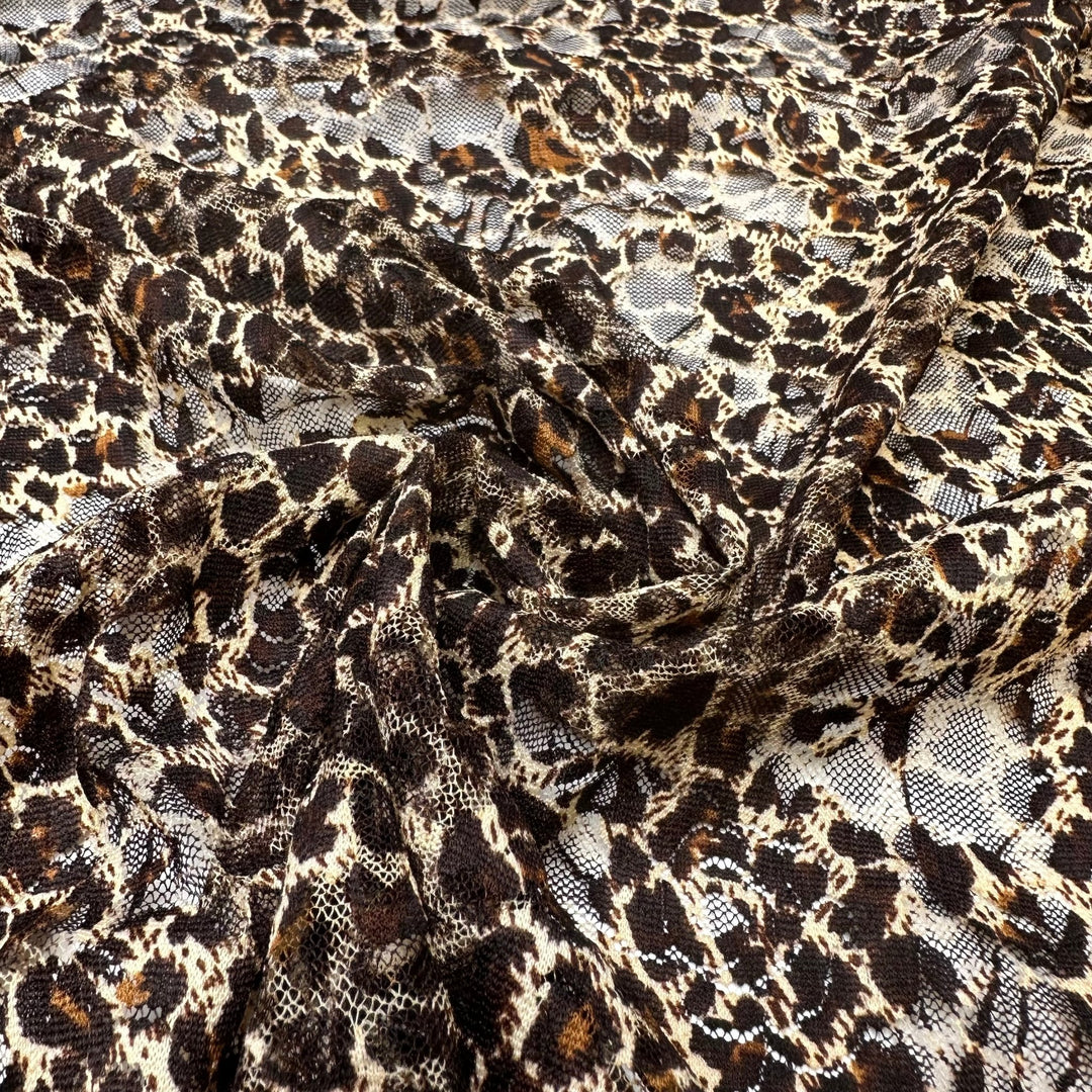 UB - Impress Me Much - Lace Poly/Spandex Knit - Brown Multi Animal Print - 1.45M Bundle - True Deadstock fabric Fabric by private - Sustainable Textile | FABCYCLE
