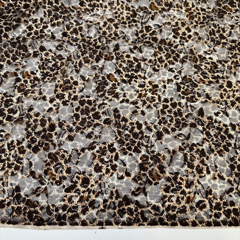 UB - Impress Me Much - Lace Poly/Spandex Knit - Brown Multi Animal Print - 1.45M Bundle - True Deadstock fabric Fabric by private - Sustainable Textile | FABCYCLE