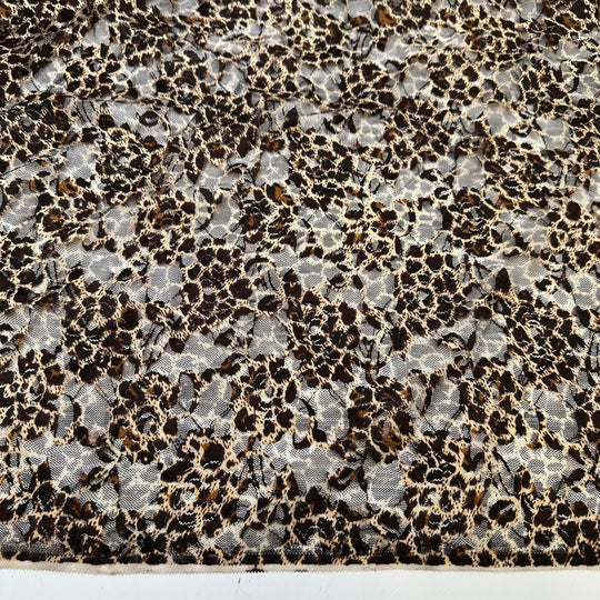 UB - Impress Me Much - Lace Poly/Spandex Knit - Brown Multi Animal Print - 1.45M Bundle - True Deadstock fabric Fabric by private - Sustainable Textile | FABCYCLE