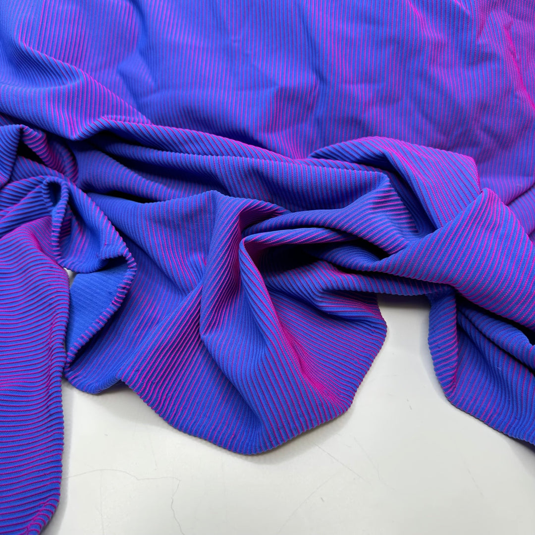 UB - Impressive Holographic - Holographic Rib Knit Poly/Spandex Knit - Blue/Pink Pinstripe - 1.25M Bundle - True Deadstock fabric Fabric by private - Sustainable Textile | FABCYCLE