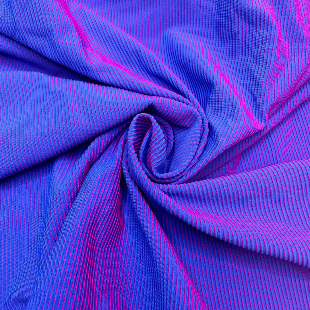 UB - Impressive Holographic - Holographic Rib Knit Poly/Spandex Knit - Blue/Pink Pinstripe - 1.25M Bundle - True Deadstock fabric Fabric by private - Sustainable Textile | FABCYCLE
