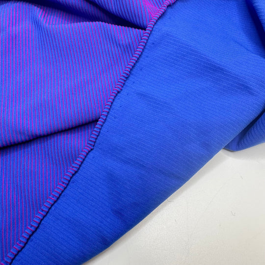 UB - Impressive Holographic - Holographic Rib Knit Poly/Spandex Knit - Blue/Pink Pinstripe - 1.25M Bundle - True Deadstock fabric Fabric by private - Sustainable Textile | FABCYCLE