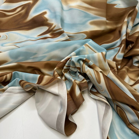 UB - In Her Shoes - Water Resistant Jersey Poly/Spandex Knit - Light Blue/Beige Abstract - Bundles - True Deadstock fabric Fabric by private - Sustainable Textile | FABCYCLE