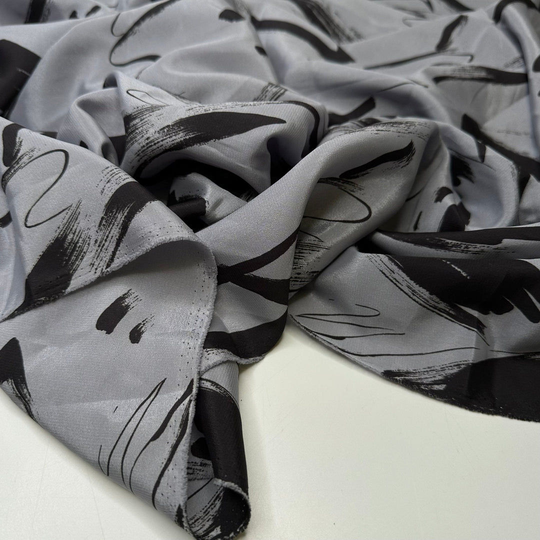 UB - Ink Pad - Vintage Satin Poly Woven - Grey/Black Abstract - 1.35M Bundle - True Deadstock fabric Fabric by private - Sustainable Textile | FABCYCLE