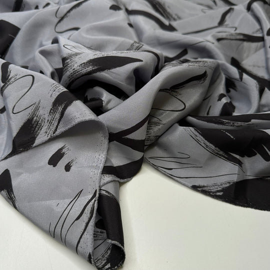 UB - Ink Pad - Vintage Satin Poly Woven - Grey/Black Abstract - 1.35M Bundle - True Deadstock fabric Fabric by private - Sustainable Textile | FABCYCLE