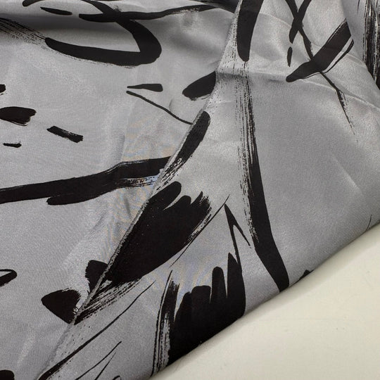 UB - Ink Pad - Vintage Satin Poly Woven - Grey/Black Abstract - 1.35M Bundle - True Deadstock fabric Fabric by private - Sustainable Textile | FABCYCLE