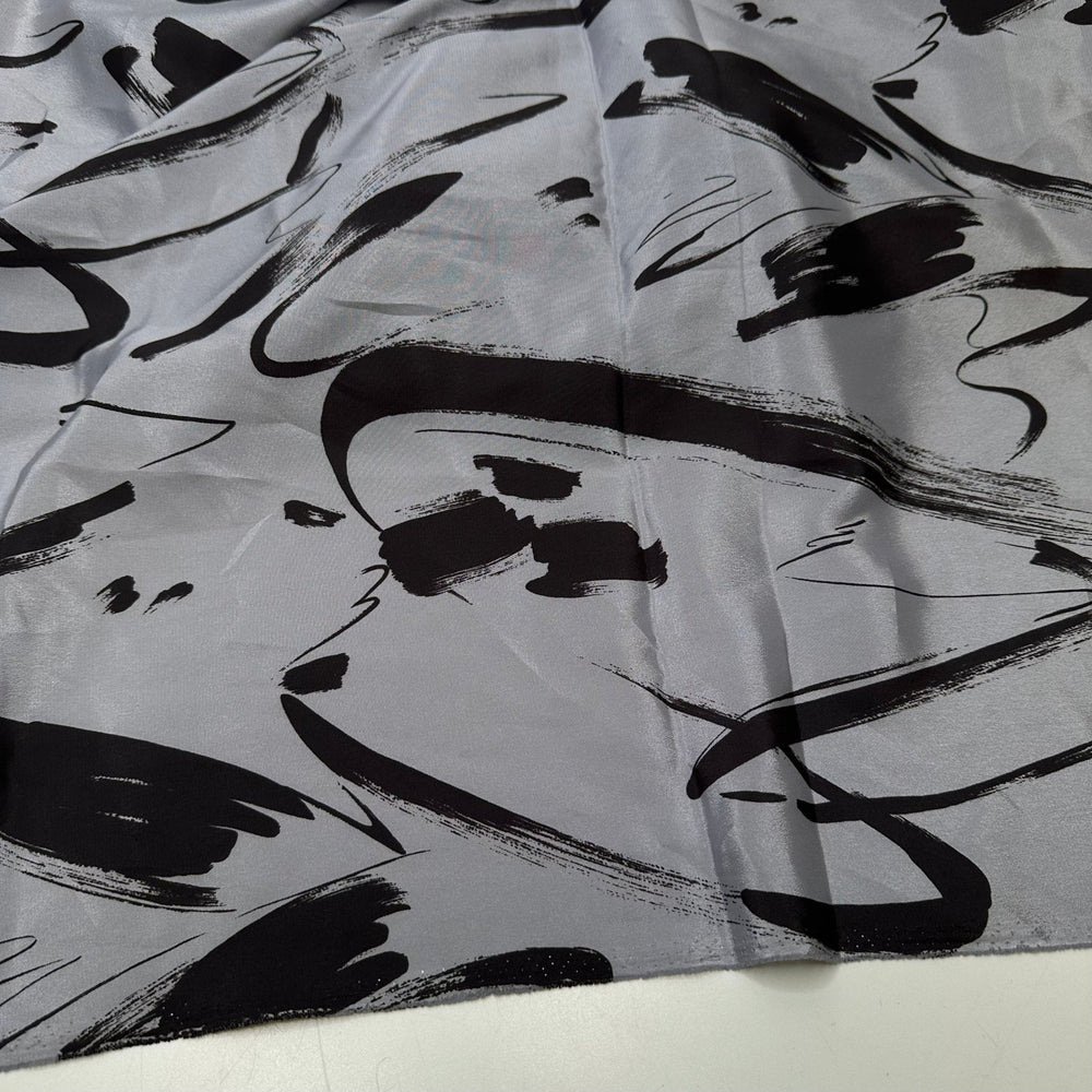 UB - Ink Pad - Vintage Satin Poly Woven - Grey/Black Abstract - 1.35M Bundle - True Deadstock fabric Fabric by private - Sustainable Textile | FABCYCLE