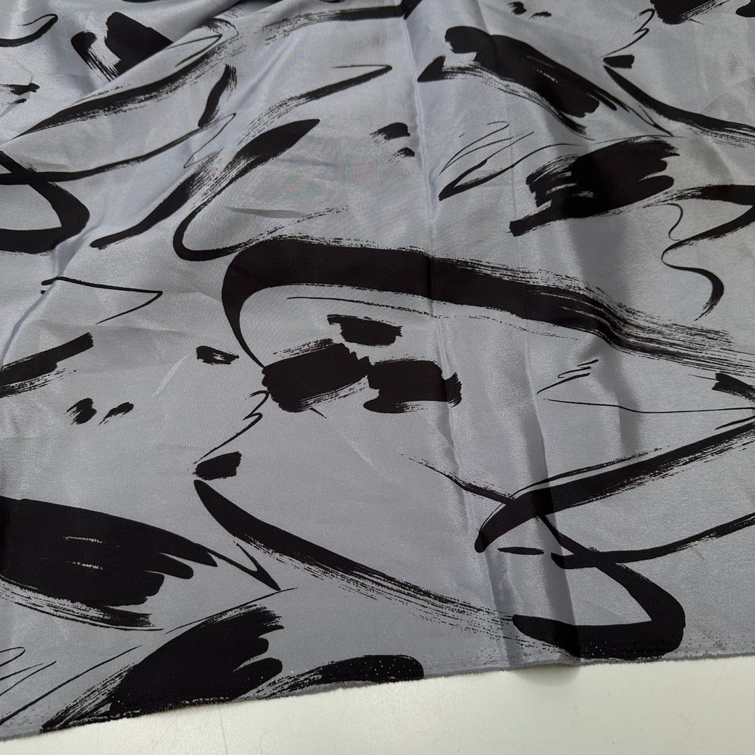 UB - Ink Pad - Vintage Satin Poly Woven - Grey/Black Abstract - 1.35M Bundle - True Deadstock fabric Fabric by private - Sustainable Textile | FABCYCLE