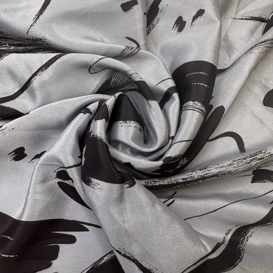UB - Ink Pad - Vintage Satin Poly Woven - Grey/Black Abstract - 1.35M Bundle - True Deadstock fabric Fabric by private - Sustainable Textile | FABCYCLE