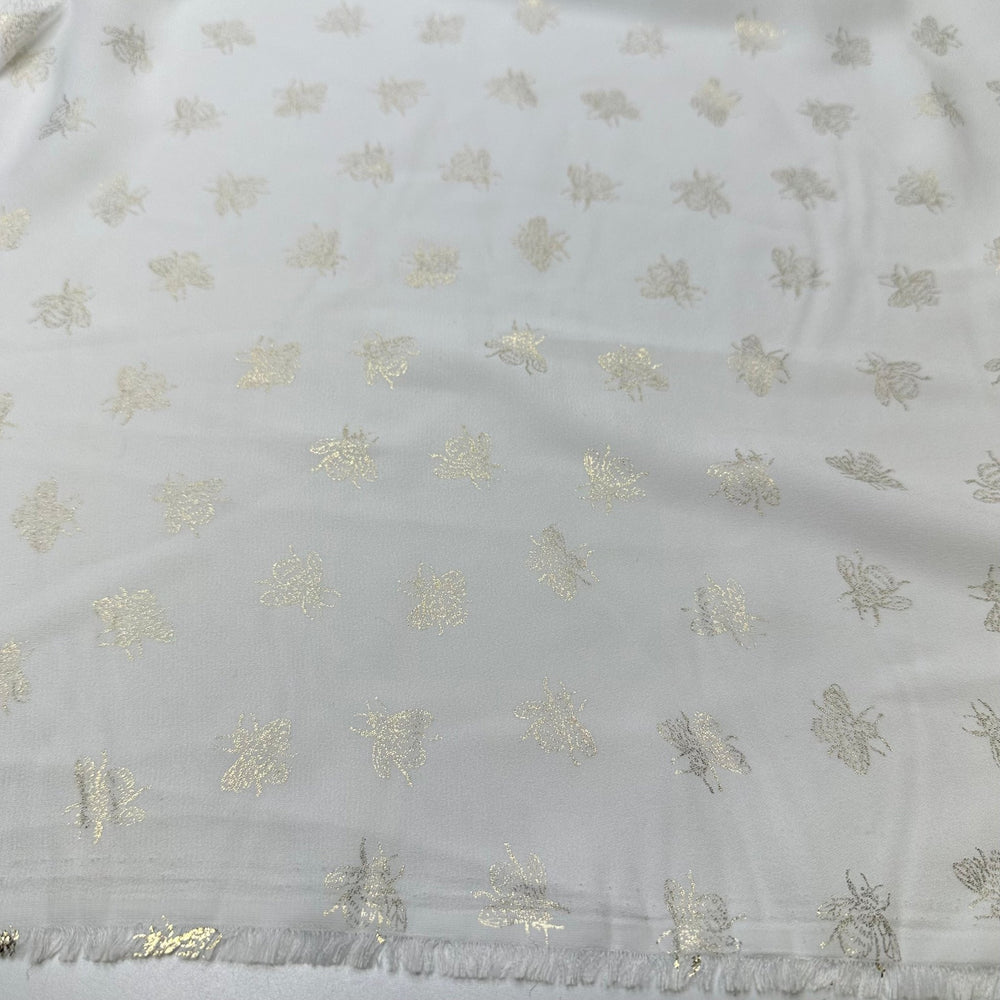UB - Jo Multiplied - Metallic Chiffon Poly Woven - White/Gold Bee - 0.9M Bundle - True Deadstock fabric Fabric by private - Sustainable Textile | FABCYCLE