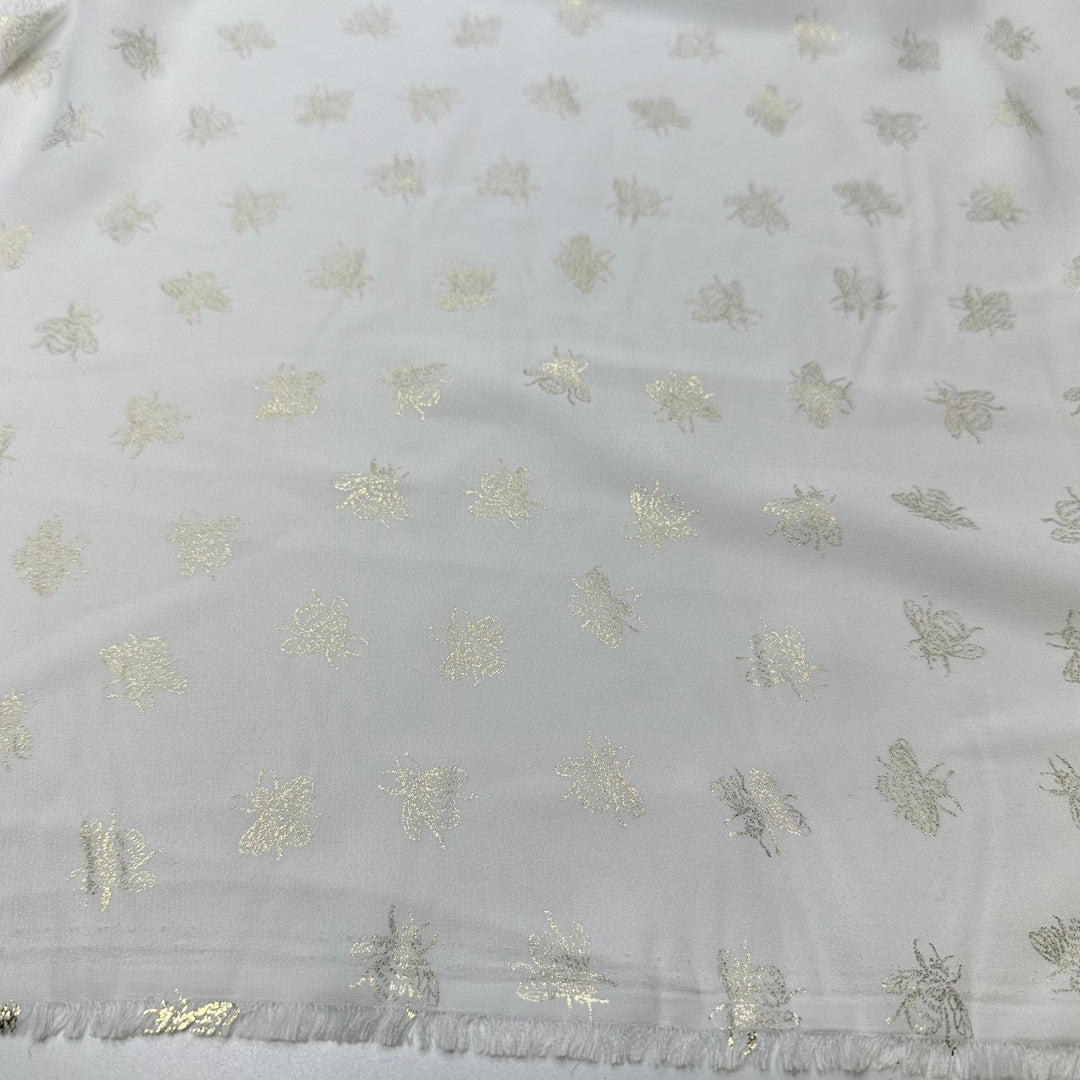 UB - Jo Multiplied - Metallic Chiffon Poly Woven - White/Gold Bee - 0.9M Bundle - True Deadstock fabric Fabric by private - Sustainable Textile | FABCYCLE