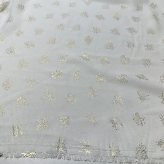 UB - Jo Multiplied - Metallic Chiffon Poly Woven - White/Gold Bee - 0.9M Bundle - True Deadstock fabric Fabric by private - Sustainable Textile | FABCYCLE