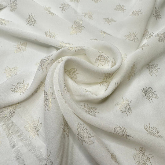 UB - Jo Multiplied - Metallic Chiffon Poly Woven - White/Gold Bee - 0.9M Bundle - True Deadstock fabric Fabric by private - Sustainable Textile | FABCYCLE