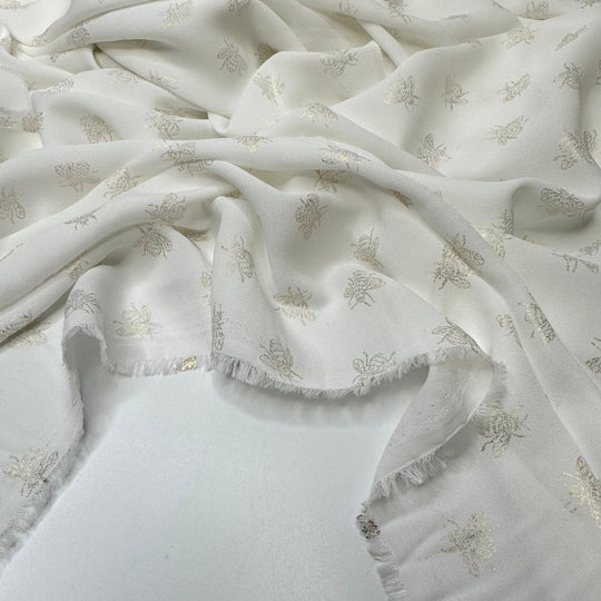 UB - Jo Multiplied - Metallic Chiffon Poly Woven - White/Gold Bee - 0.9M Bundle - True Deadstock fabric Fabric by private - Sustainable Textile | FABCYCLE