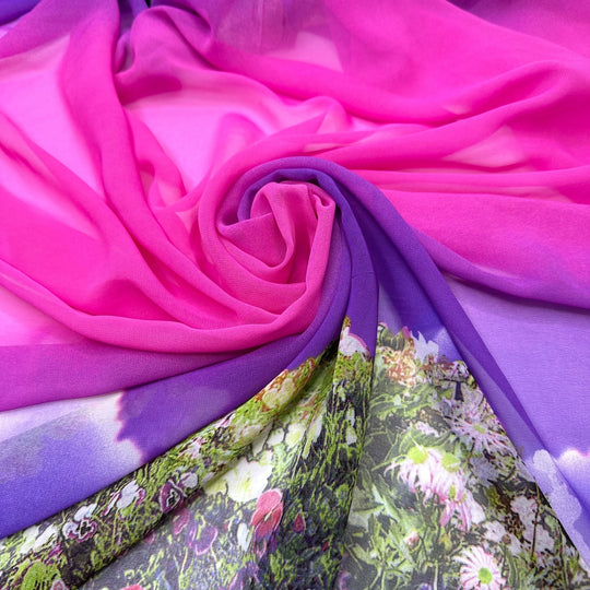 UB - Just Out For A Walk - Chiffon Poly Woven - Pink Multi Building With Garden Border - 2M Bundle - True Deadstock fabric Fabric by private - Sustainable Textile | FABCYCLE