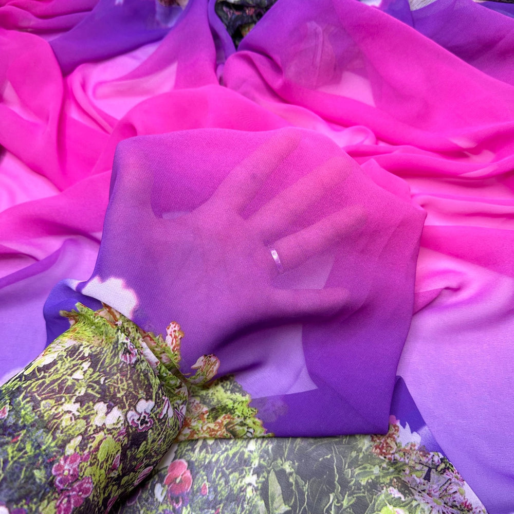 UB - Just Out For A Walk - Chiffon Poly Woven - Pink Multi Building With Garden Border - 2M Bundle - True Deadstock fabric Fabric by private - Sustainable Textile | FABCYCLE