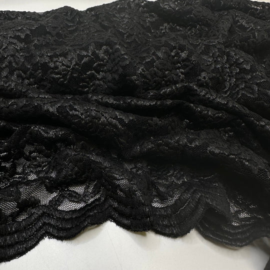 UB - Just Vamp - Scalloped Edges Lace Poly/PU Knit - Black Floral - 1.4M Bundle - True Deadstock fabric Fabric by private - Sustainable Textile | FABCYCLE