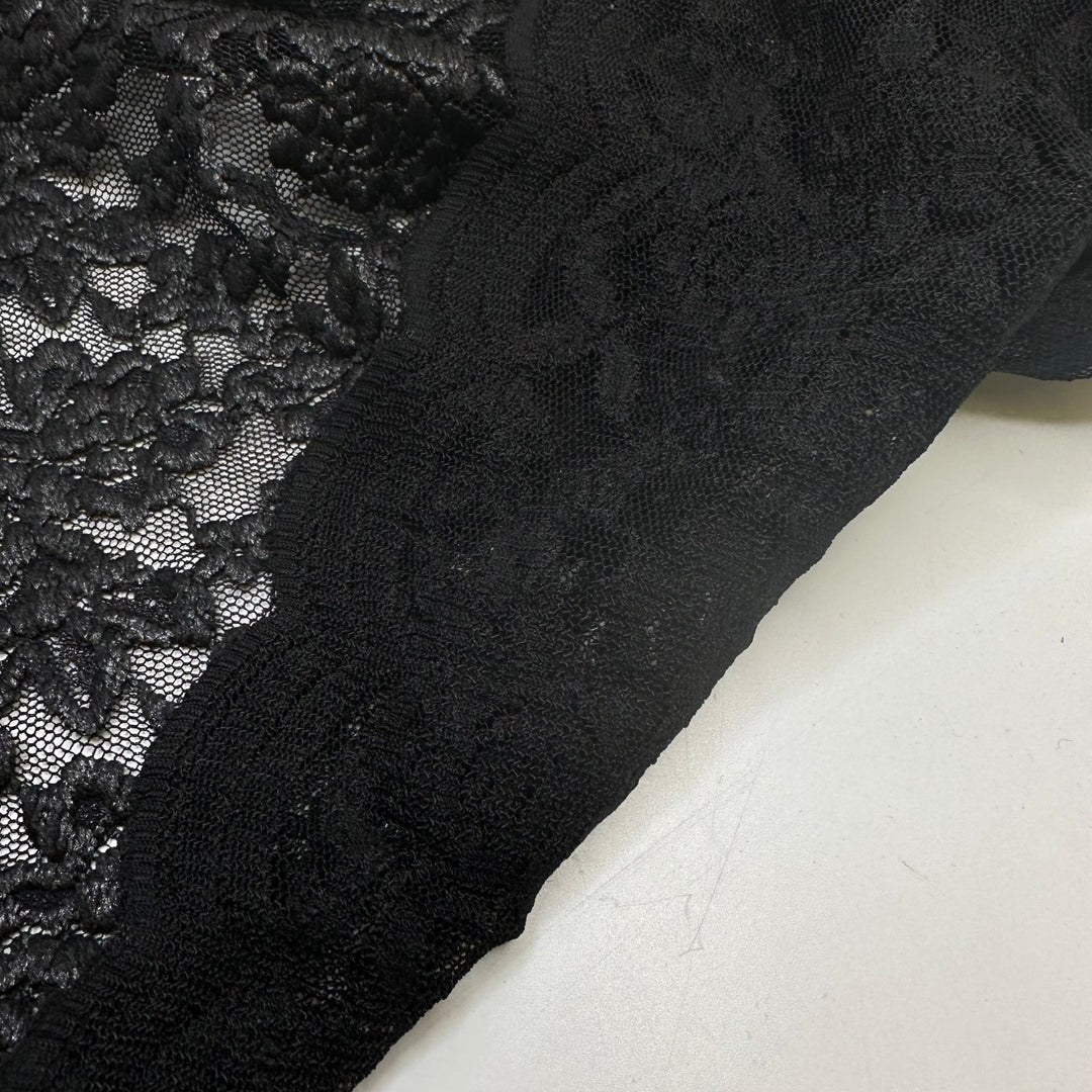 UB - Just Vamp - Scalloped Edges Lace Poly/PU Knit - Black Floral - 1.4M Bundle - True Deadstock fabric Fabric by private - Sustainable Textile | FABCYCLE