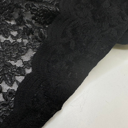 UB - Just Vamp - Scalloped Edges Lace Poly/PU Knit - Black Floral - 1.4M Bundle - True Deadstock fabric Fabric by private - Sustainable Textile | FABCYCLE