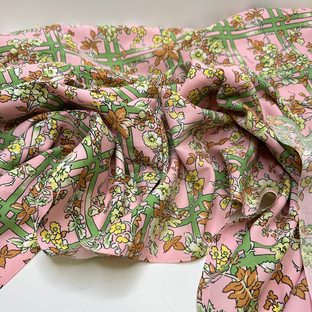UB - Lattes Work - Twill Weave Poly Woven - Pink Multi Grid Floral - 1.8M Bundle - True Deadstock fabric Fabric by private - Sustainable Textile | FABCYCLE