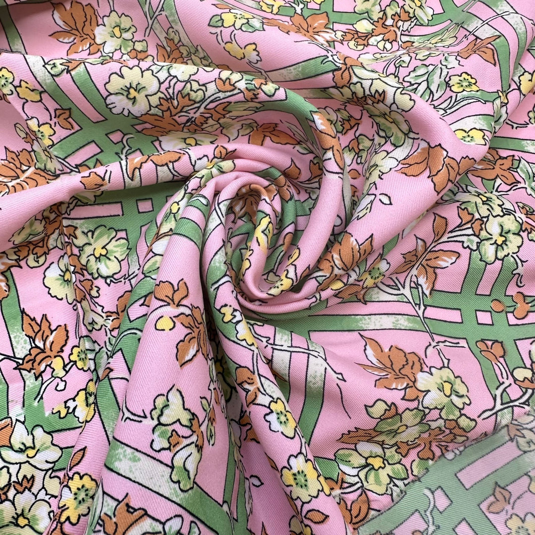 UB - Lattes Work - Twill Weave Poly Woven - Pink Multi Grid Floral - 1.8M Bundle - True Deadstock fabric Fabric by private - Sustainable Textile | FABCYCLE