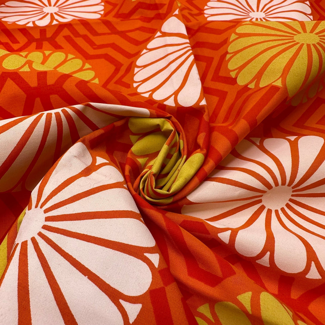 UB - Lemonade Jug - Screen Printed Cotton Blend Woven - Orange Multi Geometric - 1.6M Bundle - True Deadstock fabric Fabric by private - Sustainable Textile | FABCYCLE