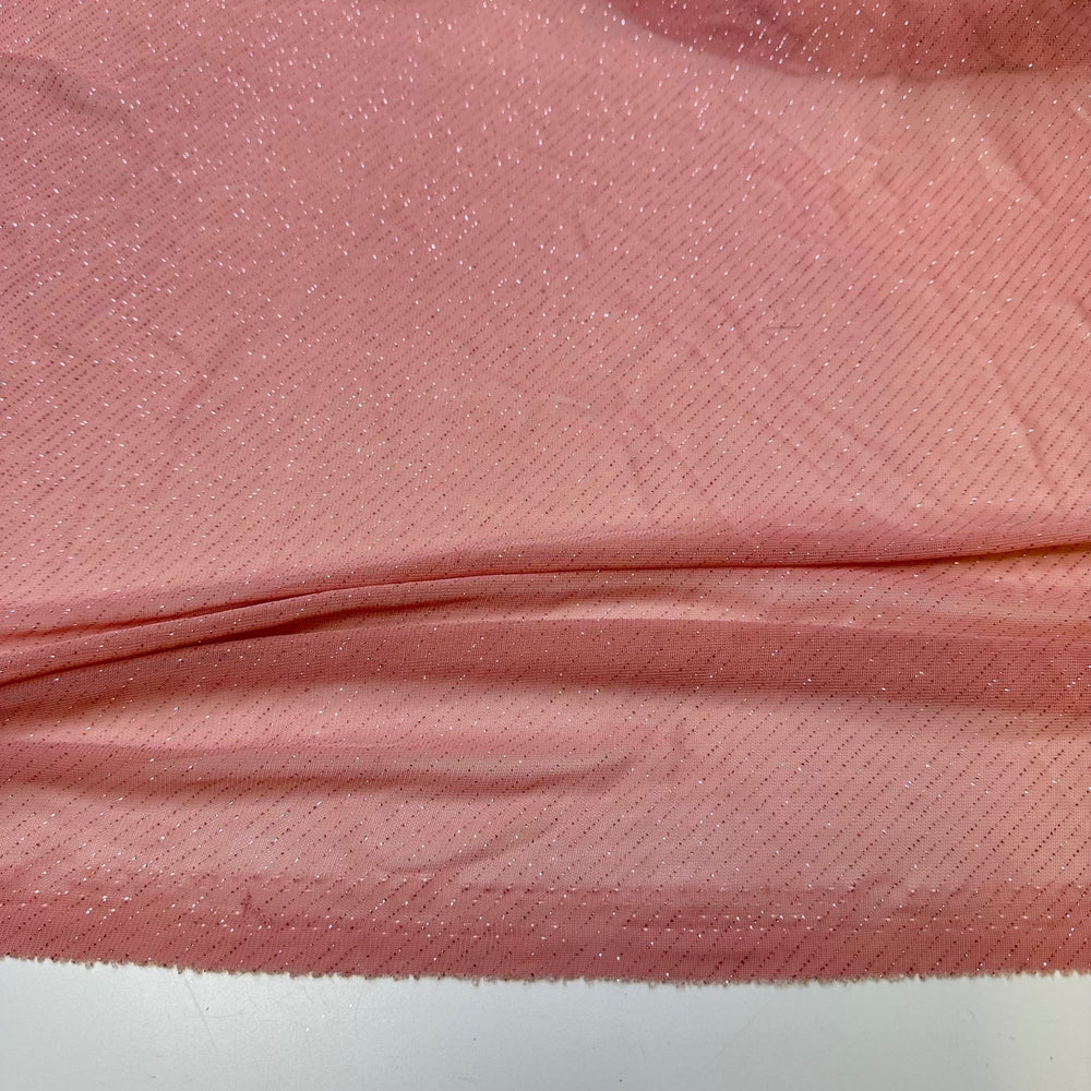 UB - Long Glove Seduction - Metallic Mesh Poly Knit - Pink Pinstripe - 1.1M Bundle - True Deadstock fabric Fabric by private - Sustainable Textile | FABCYCLE