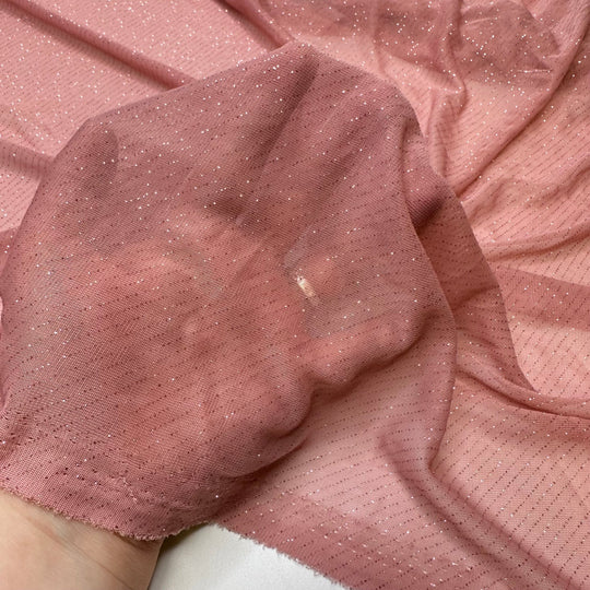 UB - Long Glove Seduction - Metallic Mesh Poly Knit - Pink Pinstripe - 1.1M Bundle - True Deadstock fabric Fabric by private - Sustainable Textile | FABCYCLE