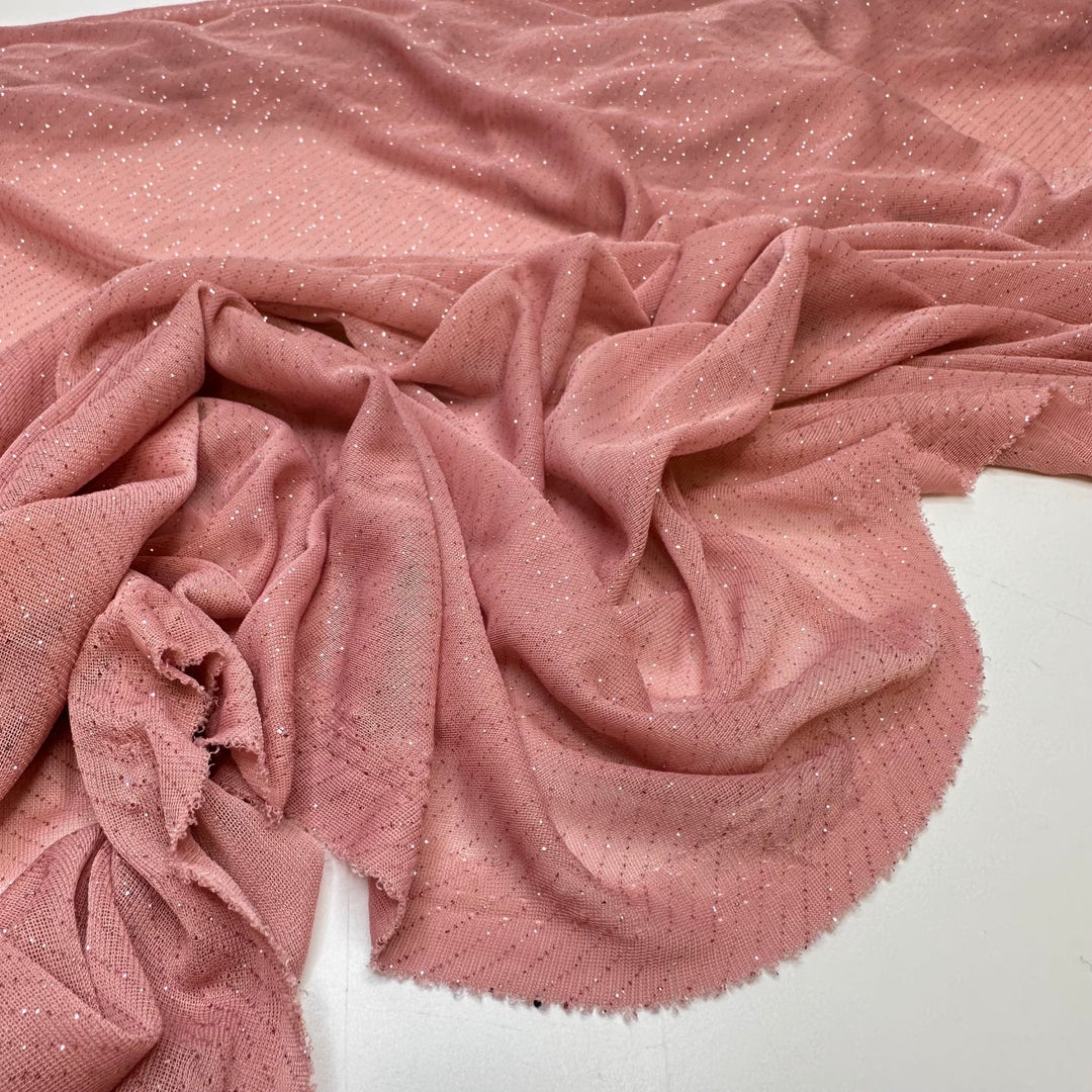 UB - Long Glove Seduction - Metallic Mesh Poly Knit - Pink Pinstripe - 1.1M Bundle - True Deadstock fabric Fabric by private - Sustainable Textile | FABCYCLE