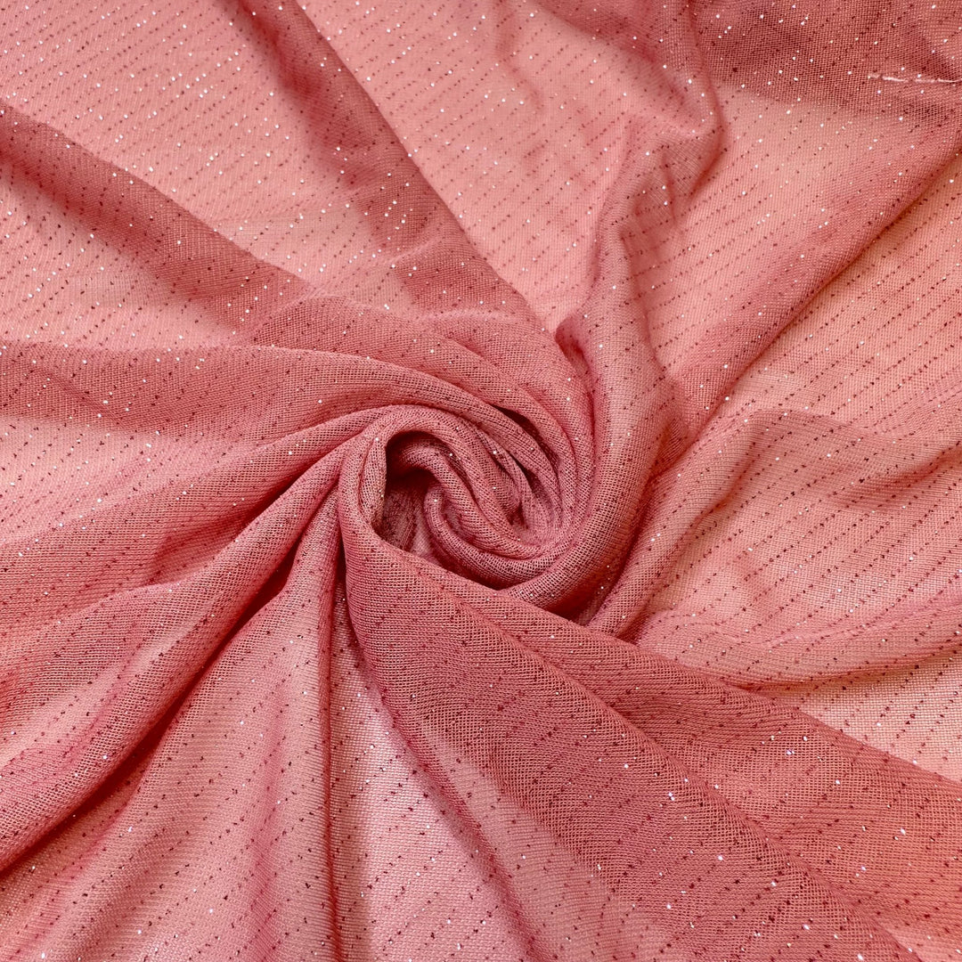 UB - Long Glove Seduction - Metallic Mesh Poly Knit - Pink Pinstripe - 1.1M Bundle - True Deadstock fabric Fabric by private - Sustainable Textile | FABCYCLE
