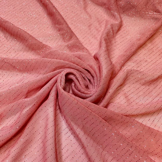 UB - Long Glove Seduction - Metallic Mesh Poly Knit - Pink Pinstripe - 1.1M Bundle - True Deadstock fabric Fabric by private - Sustainable Textile | FABCYCLE