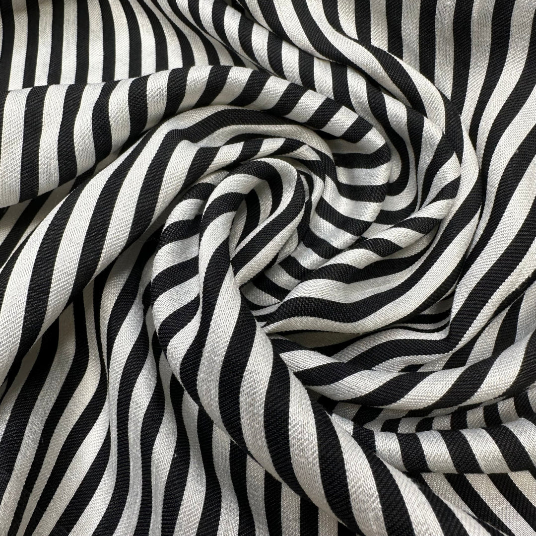 UB - Love Hate Relationship - Metallic Large Thread Sateen Poly Woven - Black/Silver Stripes - 2.4M Bundle - True Deadstock fabric Fabric by private - Sustainable Textile | FABCYCLE
