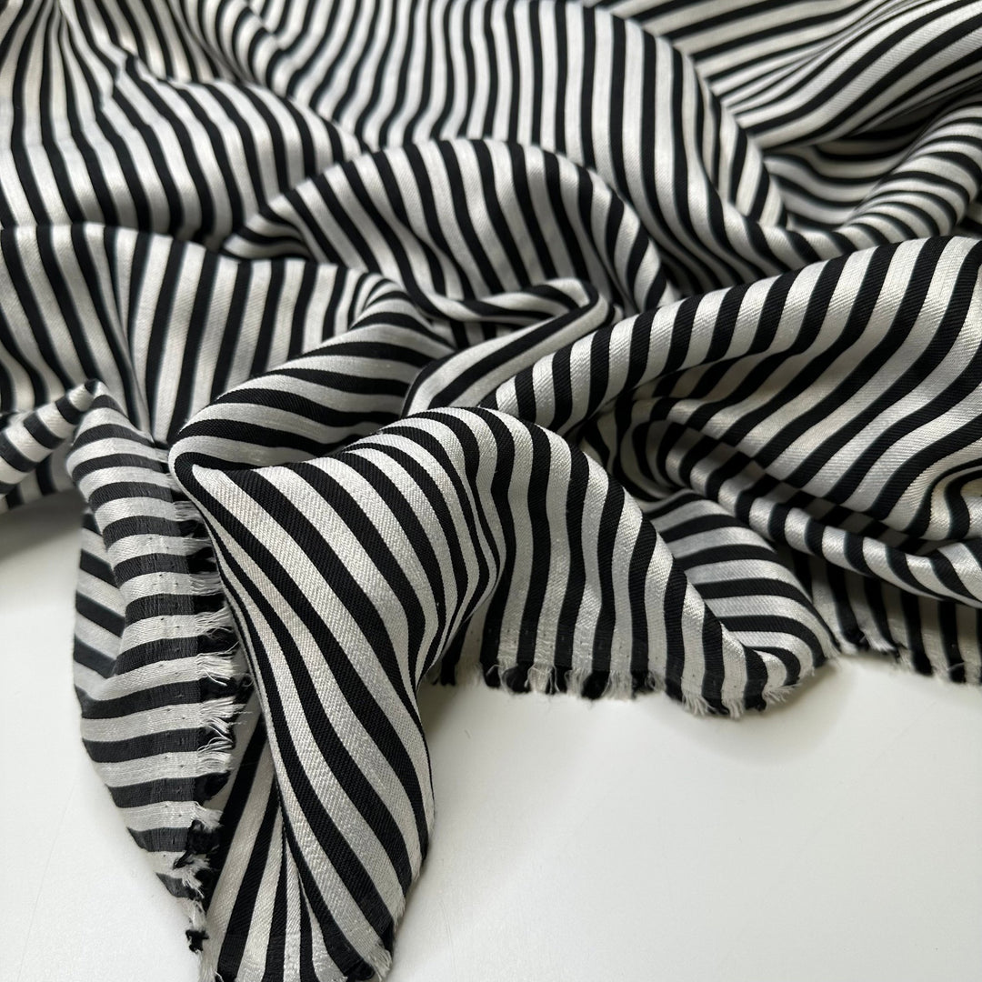 UB - Love Hate Relationship - Metallic Large Thread Sateen Poly Woven - Black/Silver Stripes - 2.4M Bundle - True Deadstock fabric Fabric by private - Sustainable Textile | FABCYCLE