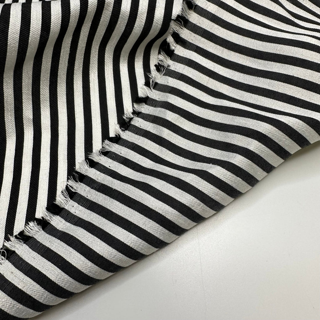 UB - Love Hate Relationship - Metallic Large Thread Sateen Poly Woven - Black/Silver Stripes - 2.4M Bundle - True Deadstock fabric Fabric by private - Sustainable Textile | FABCYCLE