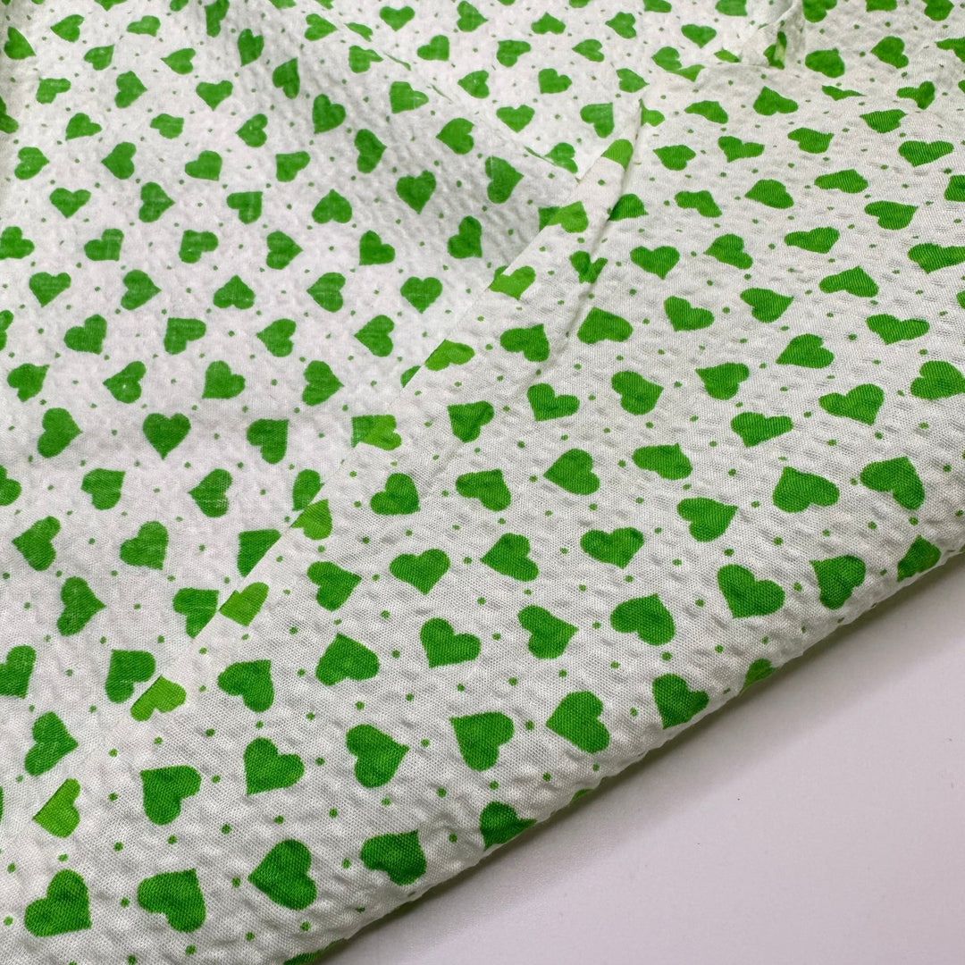 UB - Lucky In Love - Vintage Seersucker Cotton Woven - White/Green Hearts - 2M Bundle - True Deadstock fabric Fabric by private - Sustainable Textile | FABCYCLE