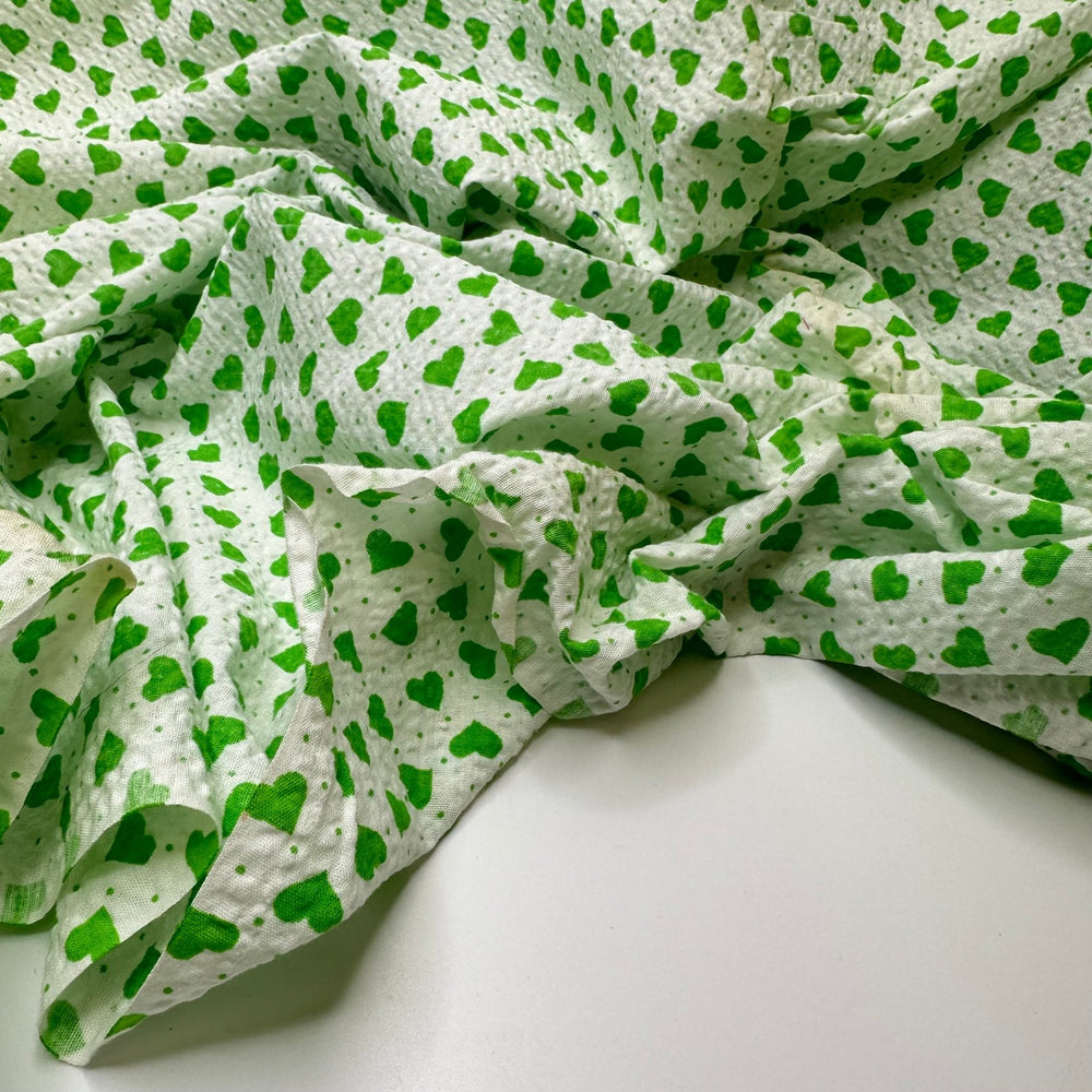 UB - Lucky In Love - Vintage Seersucker Cotton Woven - White/Green Hearts - 2M Bundle - True Deadstock fabric Fabric by private - Sustainable Textile | FABCYCLE