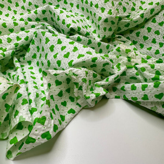 UB - Lucky In Love - Vintage Seersucker Cotton Woven - White/Green Hearts - 2M Bundle - True Deadstock fabric Fabric by private - Sustainable Textile | FABCYCLE