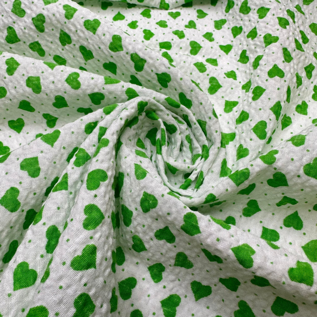 UB - Lucky In Love - Vintage Seersucker Cotton Woven - White/Green Hearts - 2M Bundle - True Deadstock fabric Fabric by private - Sustainable Textile | FABCYCLE