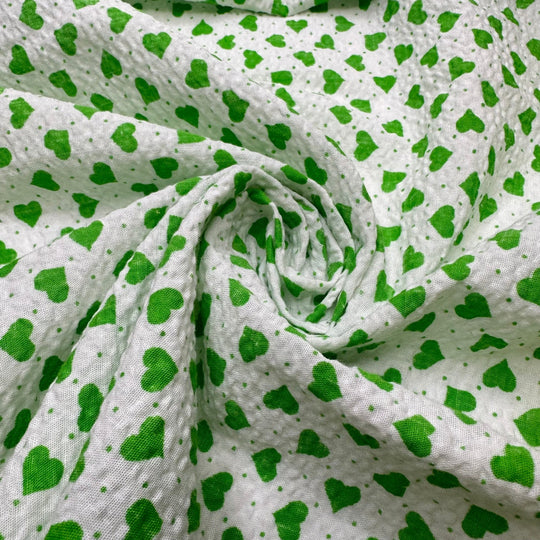 UB - Lucky In Love - Vintage Seersucker Cotton Woven - White/Green Hearts - 2M Bundle - True Deadstock fabric Fabric by private - Sustainable Textile | FABCYCLE