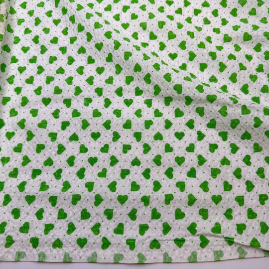 UB - Lucky In Love - Vintage Seersucker Cotton Woven - White/Green Hearts - 2M Bundle - True Deadstock fabric Fabric by private - Sustainable Textile | FABCYCLE