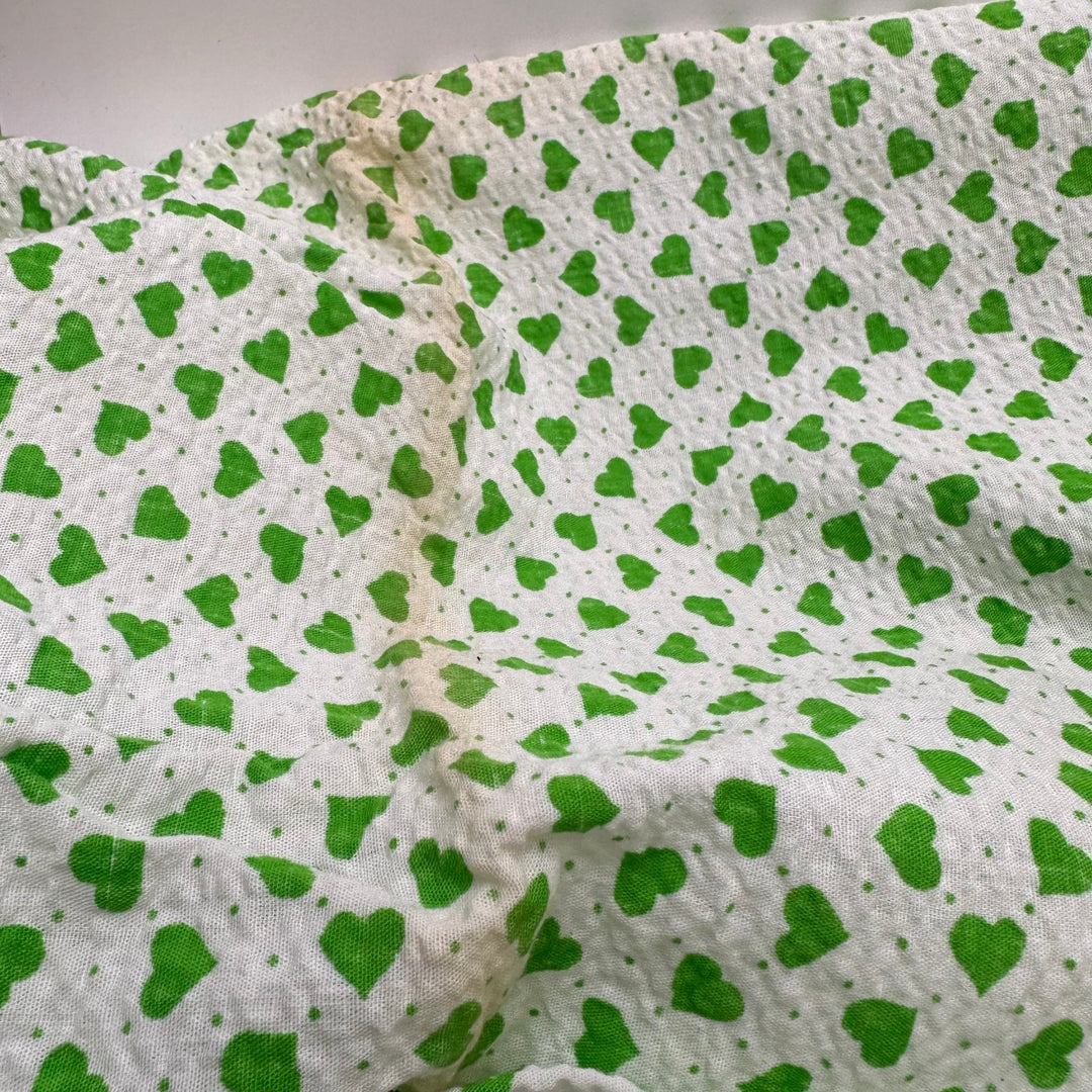 UB - Lucky In Love - Vintage Seersucker Cotton Woven - White/Green Hearts - 2M Bundle - True Deadstock fabric Fabric by private - Sustainable Textile | FABCYCLE