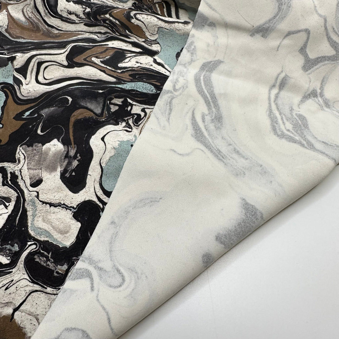 UB - Marbled Art - Jersey Poly/Spandex Knit - Light Gold Blue Blk White Marbled - 0.95M Bundle - True Deadstock fabric Fabric by private - Sustainable Textile | FABCYCLE