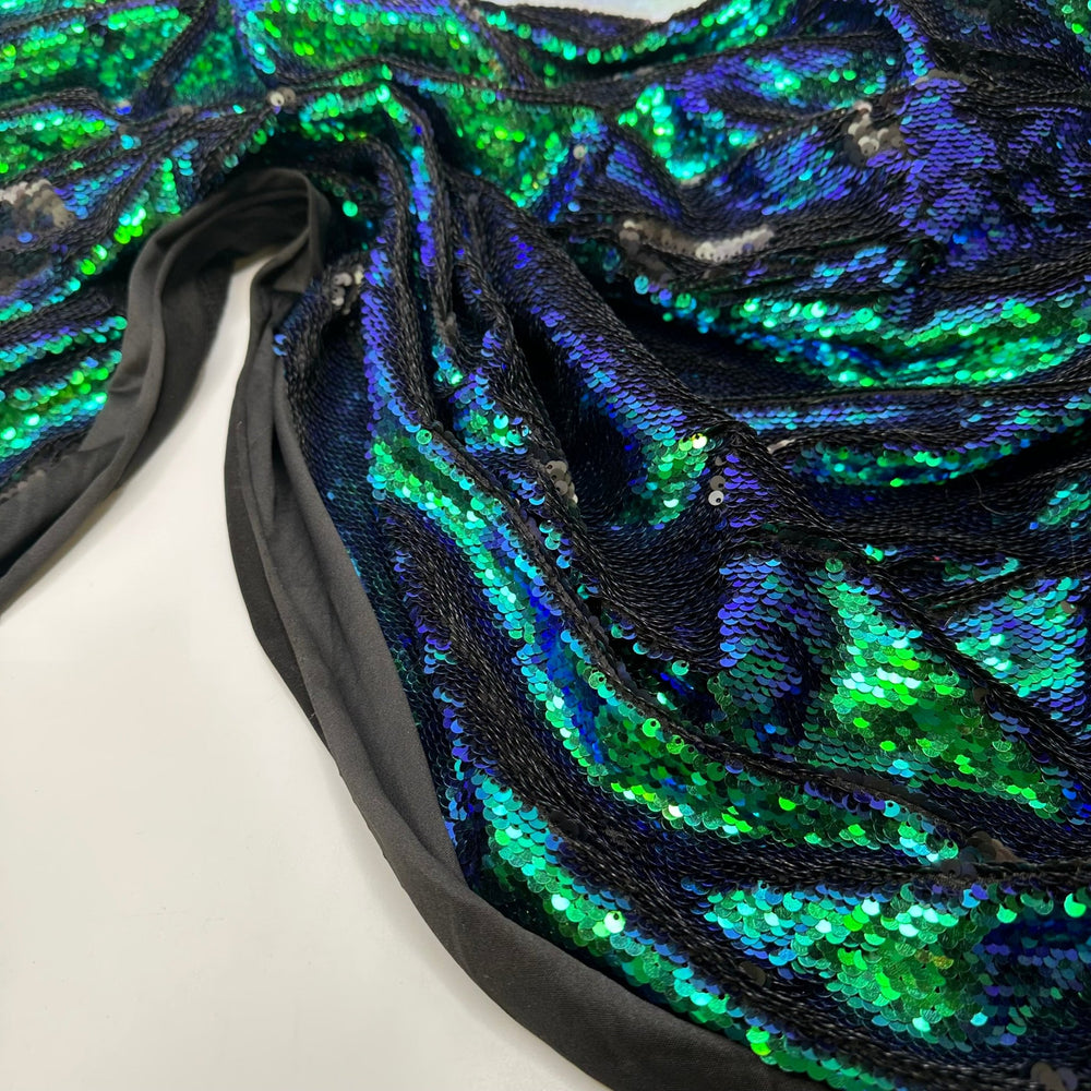 UB - Mermaid Dreams - Reverse Sequins Jersey Poly Knit - Blue/Grey - 1.7M Bundle - True Deadstock fabric Fabric by private - Sustainable Textile | FABCYCLE
