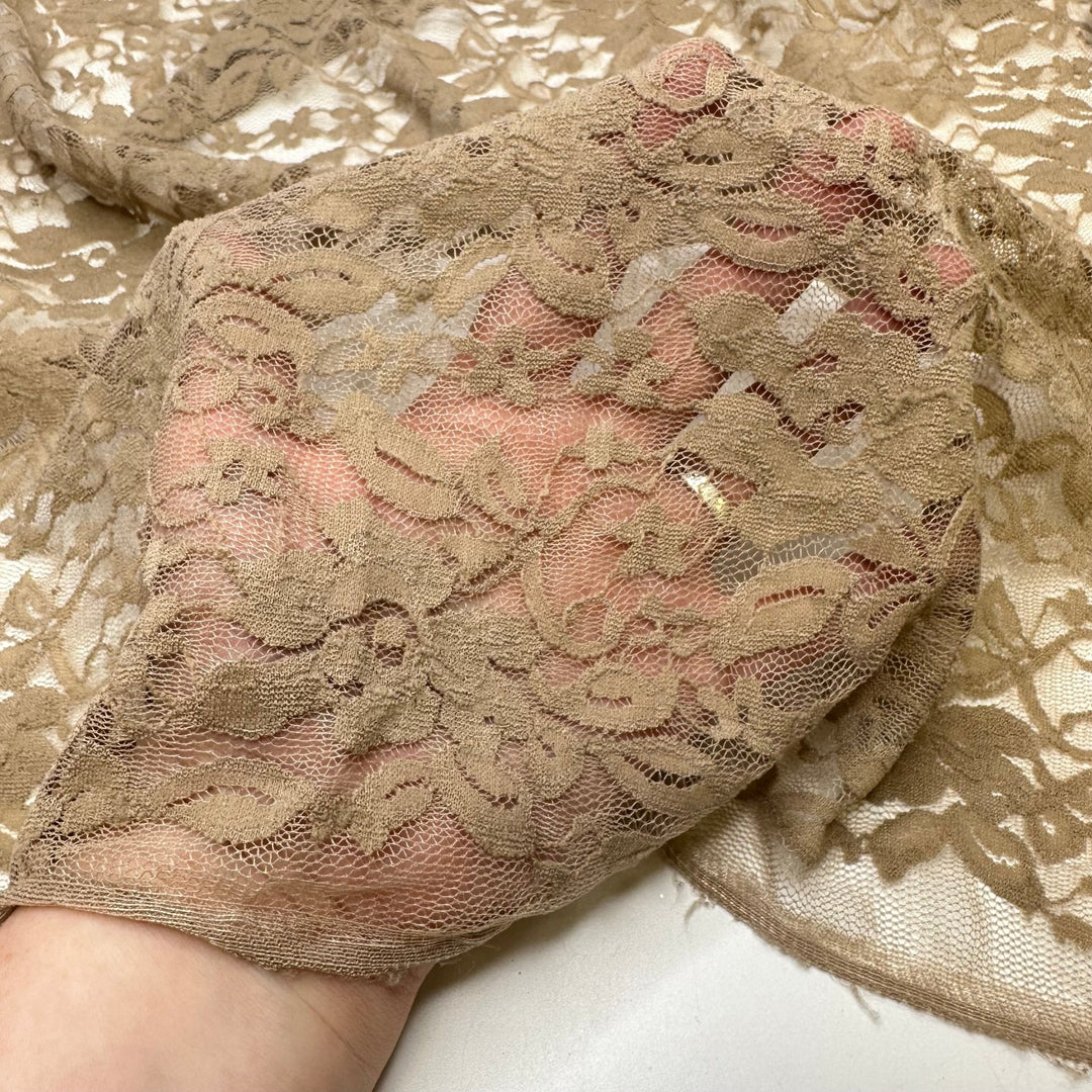UB - Mirage - Lace Poly/Spandex Knit - Light Beige Floral - 0.7M Bundle - True Deadstock fabric Fabric by private - Sustainable Textile | FABCYCLE