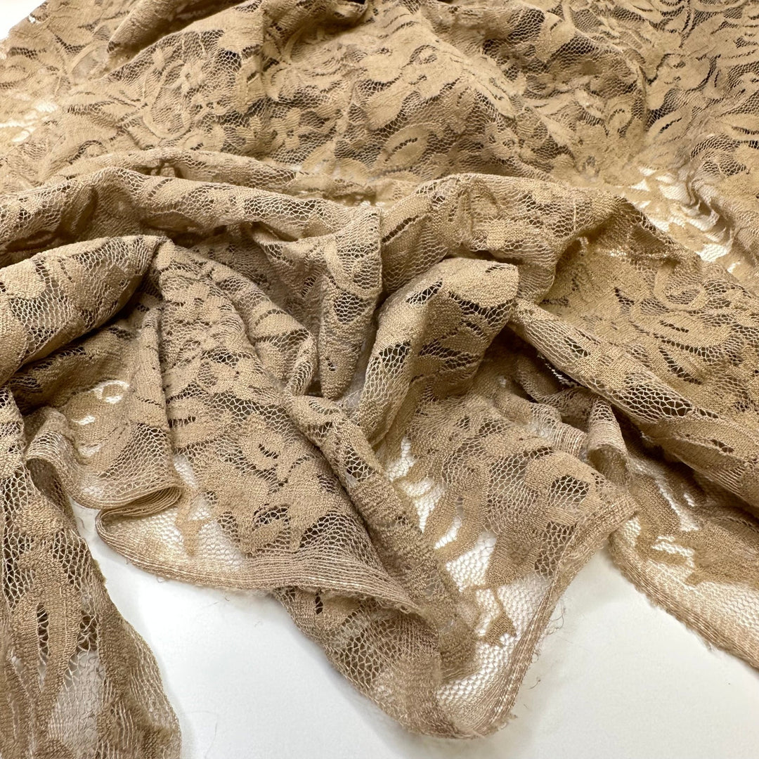UB - Mirage - Lace Poly/Spandex Knit - Light Beige Floral - 0.7M Bundle - True Deadstock fabric Fabric by private - Sustainable Textile | FABCYCLE
