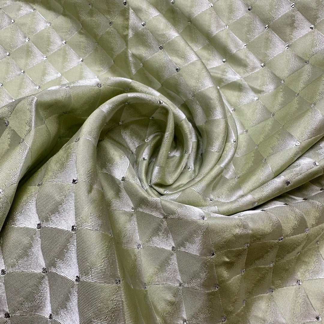 UB - Mojito Vibes - Metallic Jacquard Poly Woven - Light Green/Silver Geometric - 1.25M Bundle - True Deadstock fabric Fabric by private - Sustainable Textile | FABCYCLE