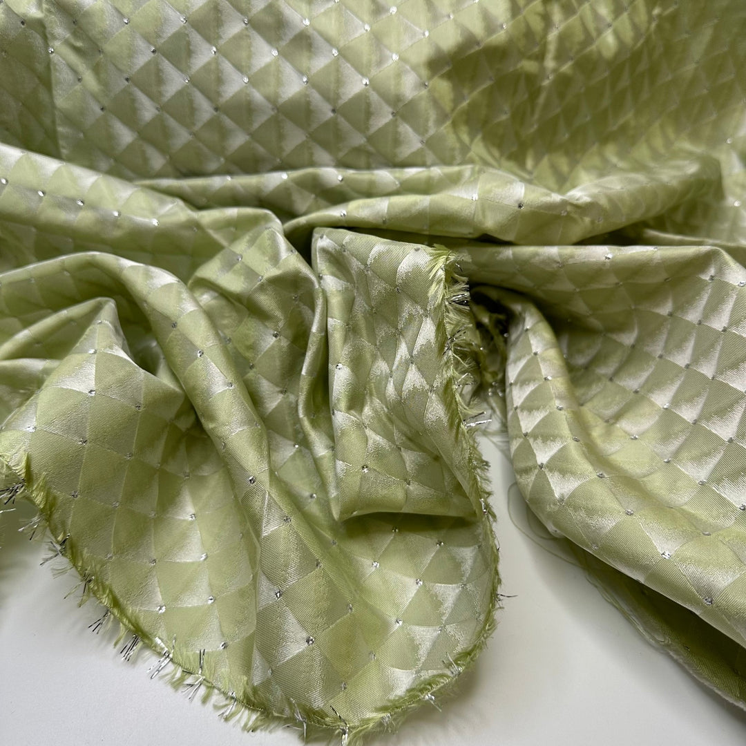UB - Mojito Vibes - Metallic Jacquard Poly Woven - Light Green/Silver Geometric - 1.25M Bundle - True Deadstock fabric Fabric by private - Sustainable Textile | FABCYCLE