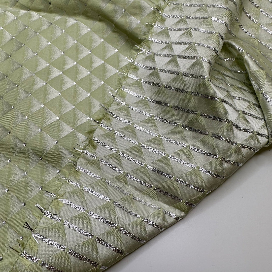 UB - Mojito Vibes - Metallic Jacquard Poly Woven - Light Green/Silver Geometric - 1.25M Bundle - True Deadstock fabric Fabric by private - Sustainable Textile | FABCYCLE